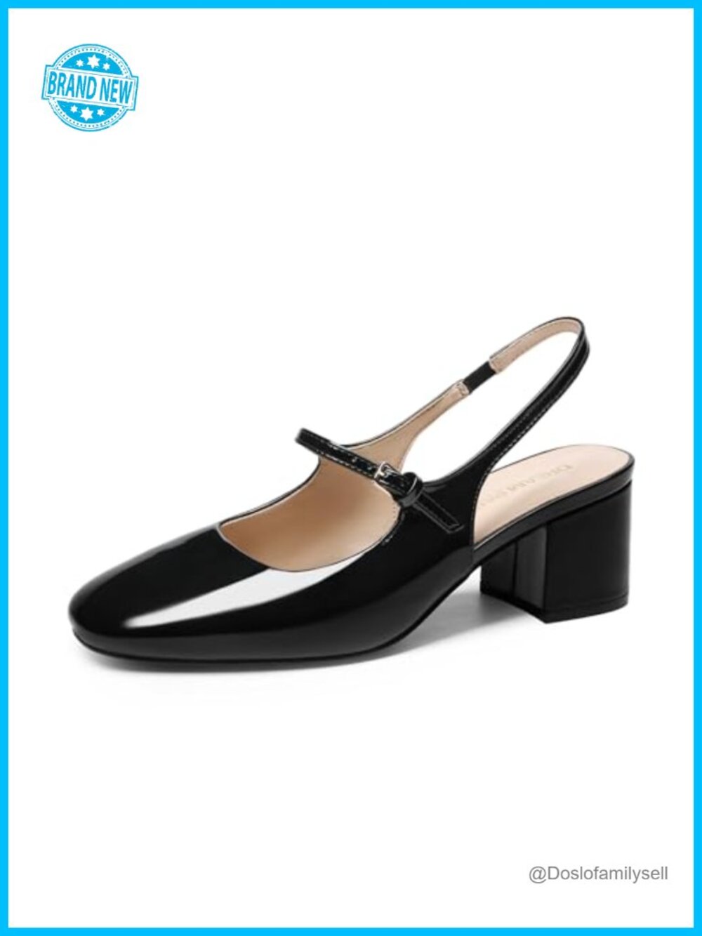 Women's Square Toe Mary Jane Slingback Block Heel Pumps Dress Shoes